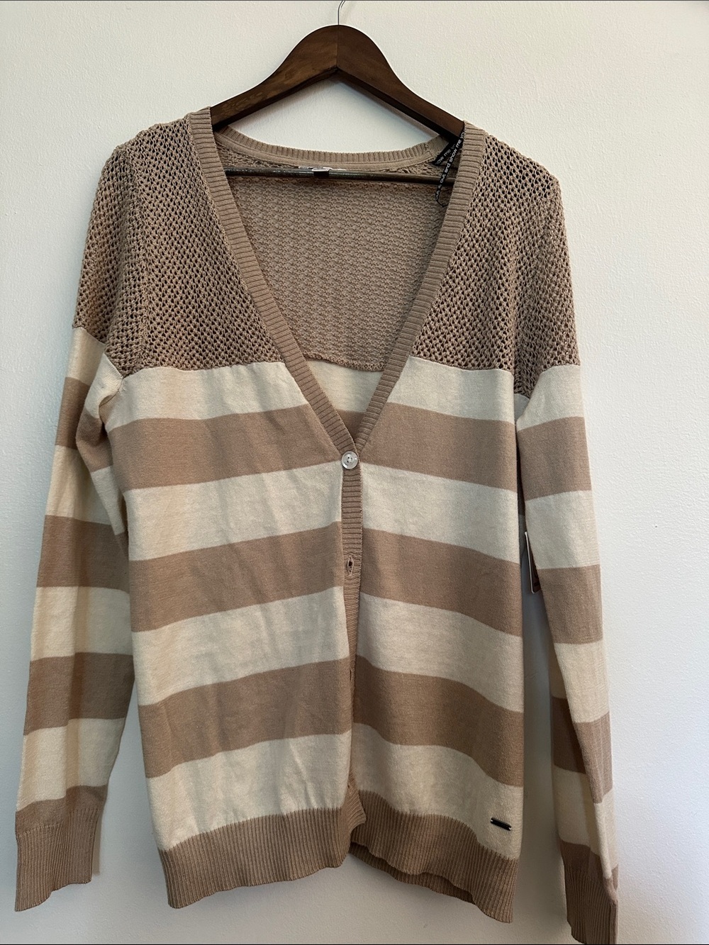 Volcom Beige and Cream Striped V-Neck Cardigan